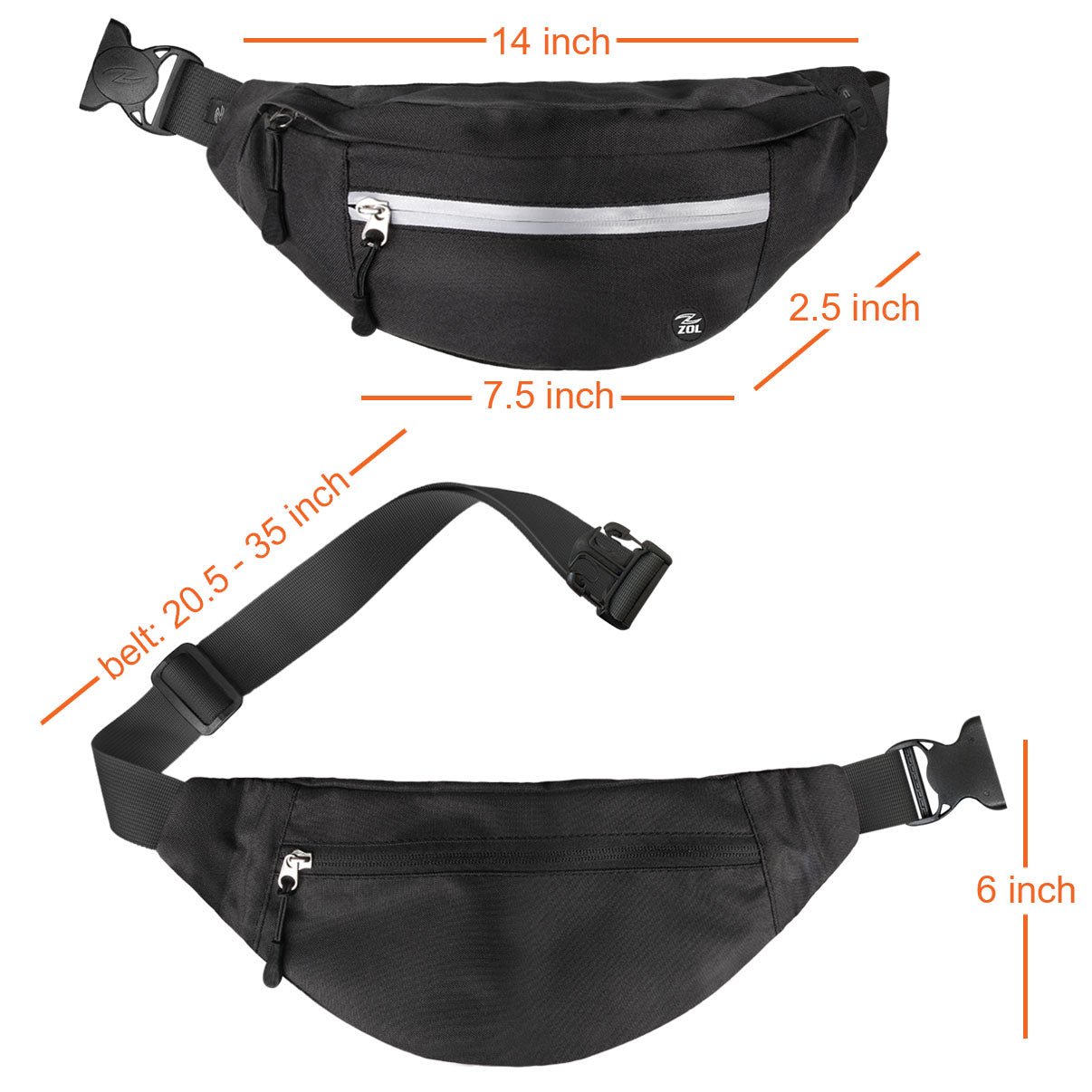 Zol Moda Waist Bag (Black) - Zol