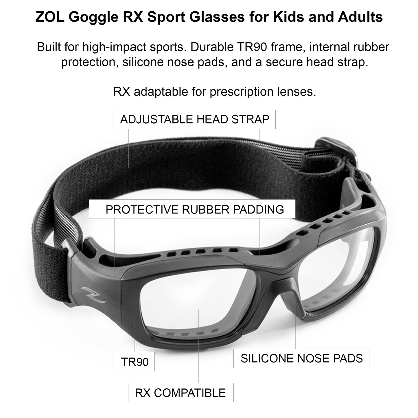 ZOL Goggle RX Sport Glasses for Kids and Adults
