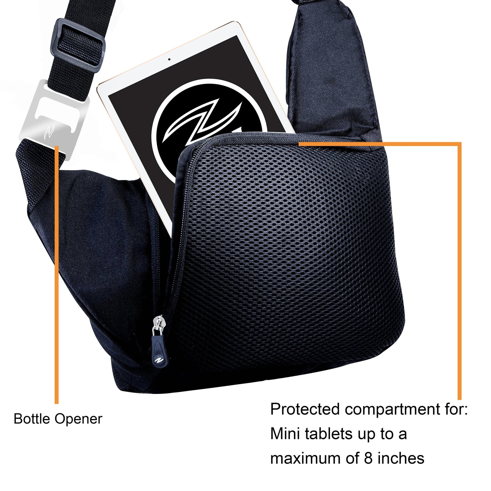 Zol Cross Bag for Tablet 7" - 8" Ipad Mini, Galaxy Tab, Kindle with Bottle Opener - Zol